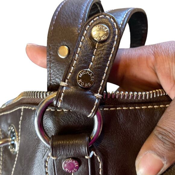 Michael Kors Uptown Astor Dark Brown Studded Leather Shoulder Handbag - Picture 7 of 12